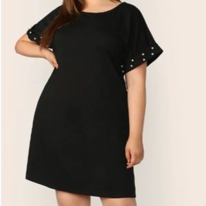 Sexy Plus Size Pearls Beaded Cuffed Sleeve Dress